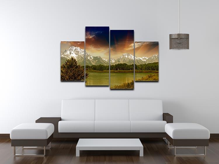 Grand Teton National Park 4 Split Panel Canvas artwork showcasing stunning mountain landscapes in four sections.