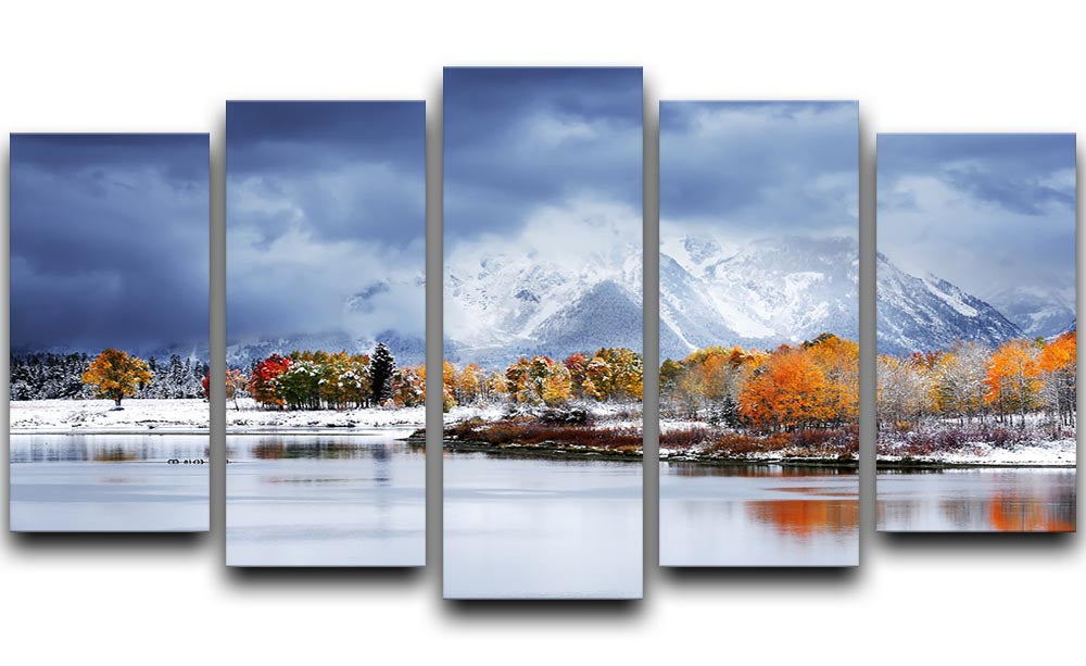 A stunning 5-split canvas artwork depicting the majestic landscapes of Grand Teton National Park, showcasing vibrant colors and intricate details.