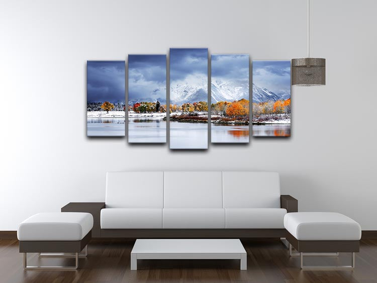 A stunning 5-split canvas artwork depicting the majestic landscapes of Grand Teton National Park, showcasing vibrant colors and intricate details.