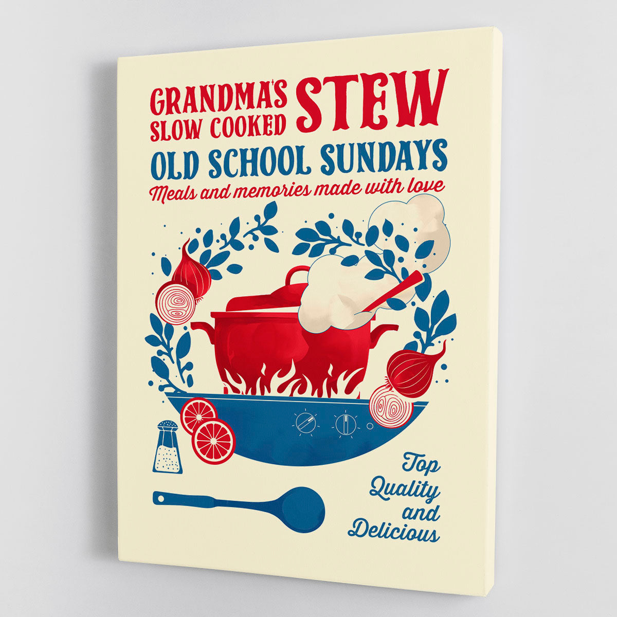 A beautiful canvas print featuring Grandma's Stew, showcasing warm colors and inviting imagery, perfect for kitchen decor.