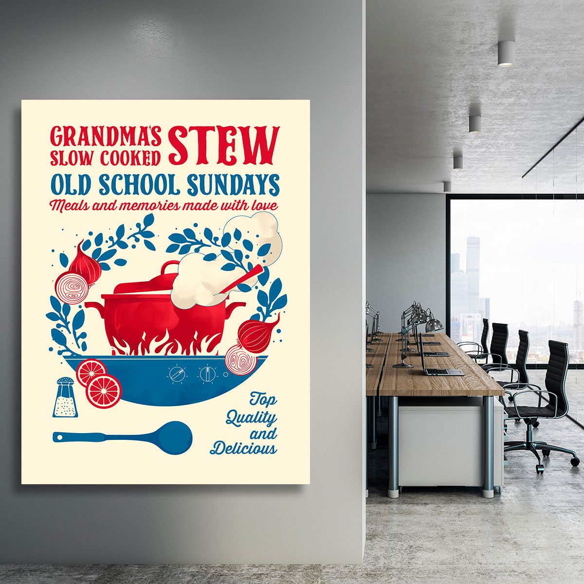 A beautiful canvas print featuring Grandma's Stew, showcasing warm colors and inviting imagery, perfect for kitchen decor.