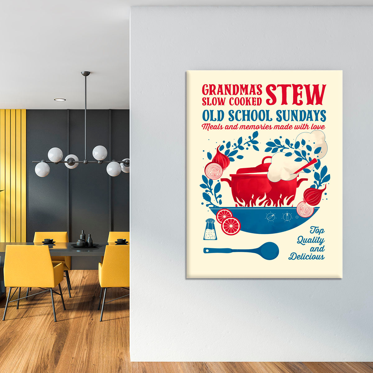 A beautiful canvas print featuring Grandma's Stew, showcasing warm colors and inviting imagery, perfect for kitchen decor.