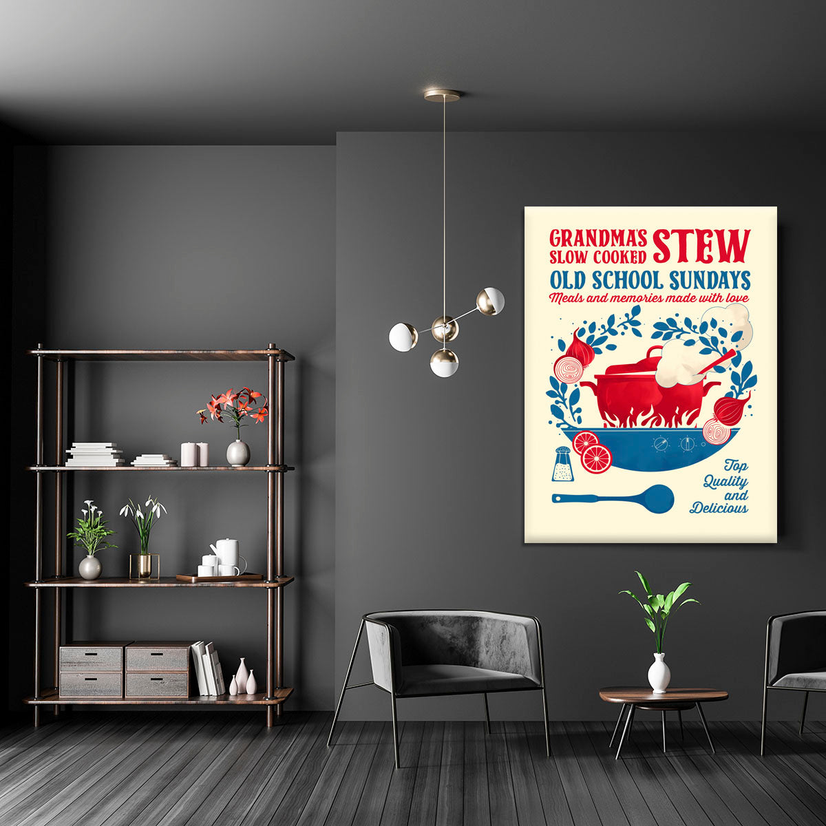 A beautiful canvas print featuring Grandma's Stew, showcasing warm colors and inviting imagery, perfect for kitchen decor.