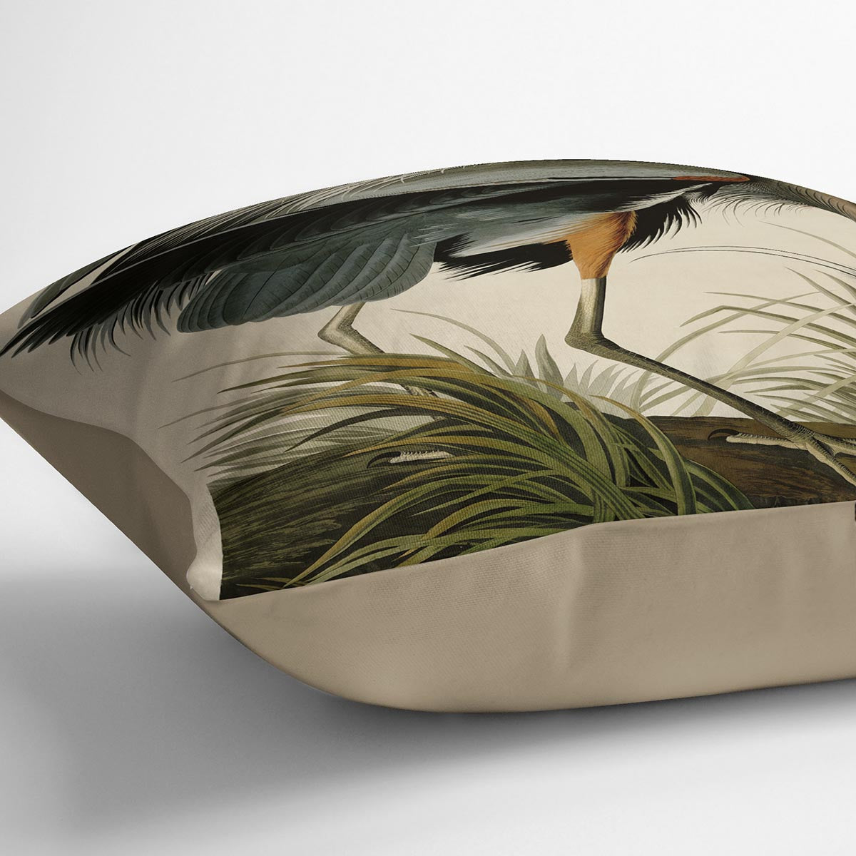 Great Blue Heron cushion featuring vibrant abstract design on luxurious vegan faux suede, perfect for home decor.