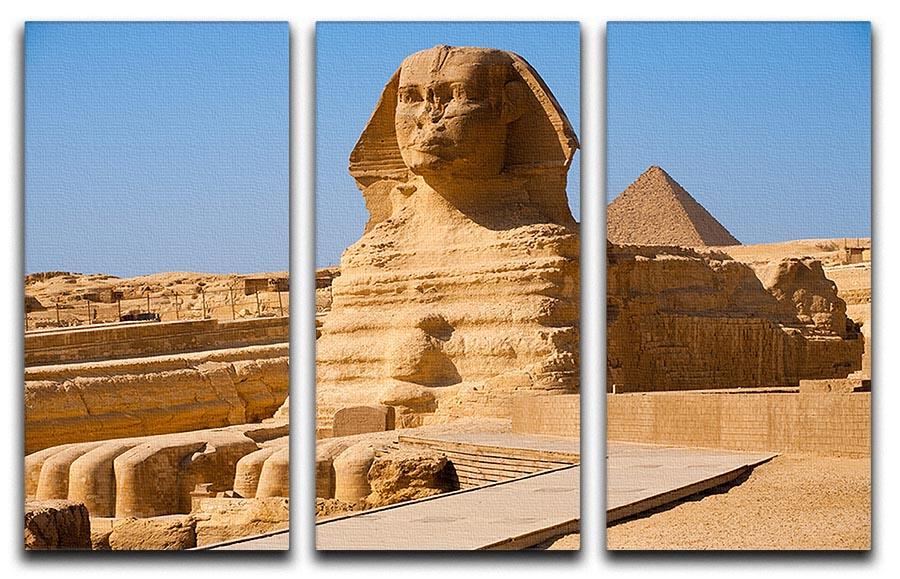 A stunning 3-panel canvas print featuring the Great Sphinx and the Pyramid of Menkaure, showcasing intricate details and vibrant colors.