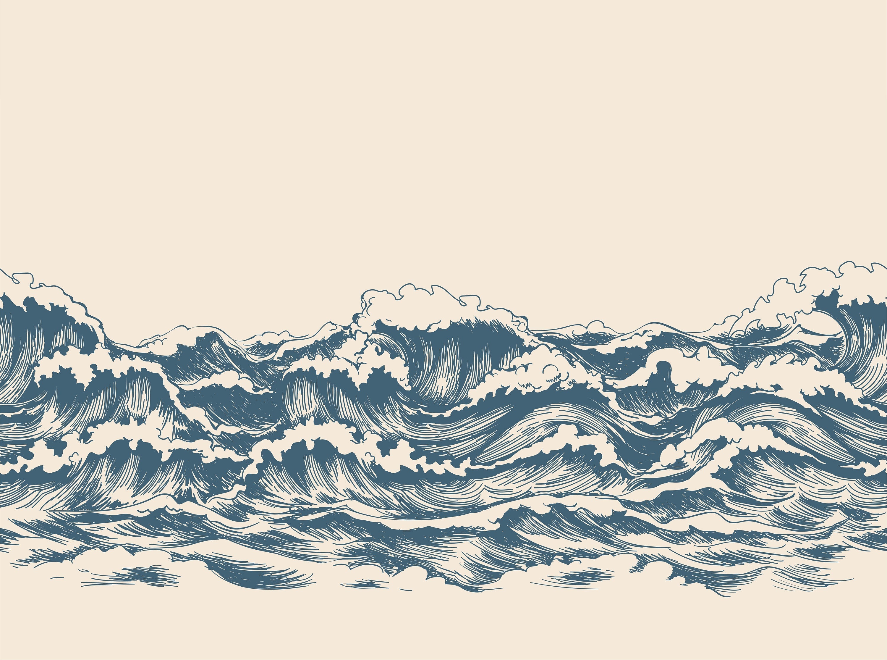Great Waves Wall Mural featuring rolling blue waves against a serene sky, perfect for interior decoration.