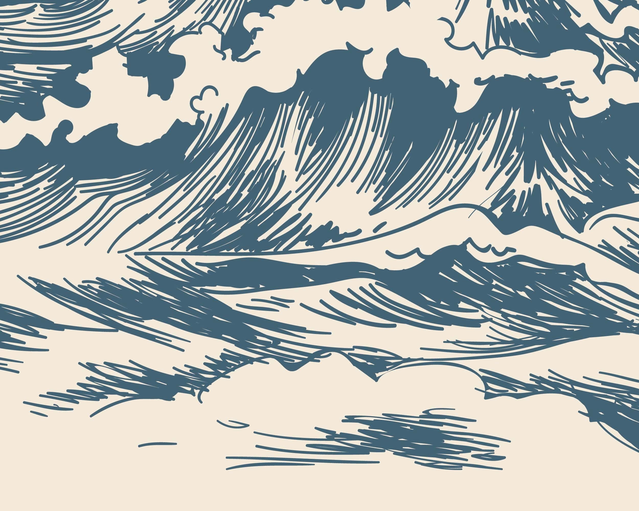 Great Waves Wall Mural featuring rolling blue waves against a serene sky, perfect for interior decoration.