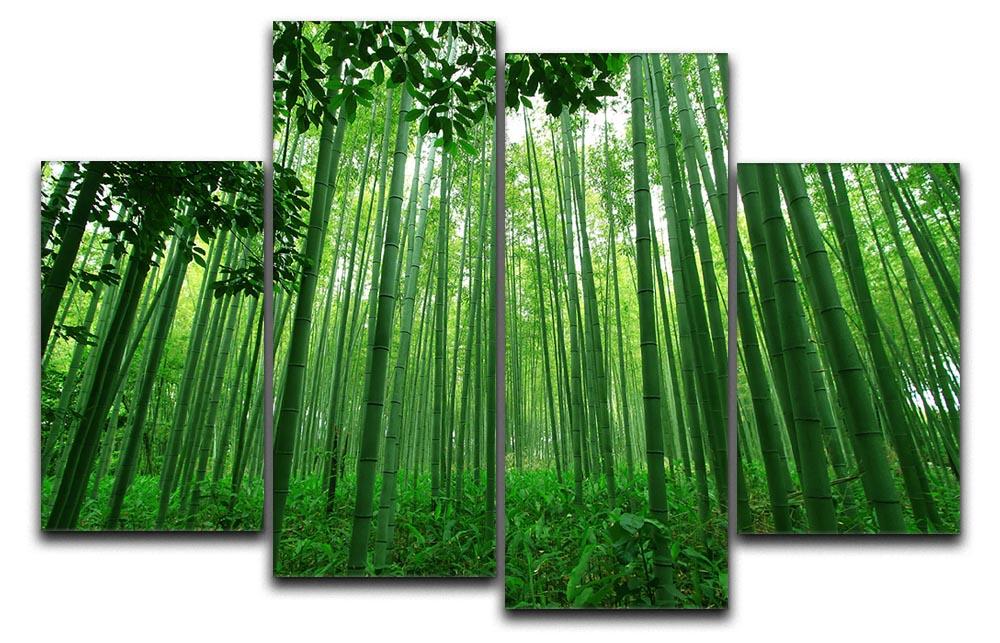 A stunning 4-split canvas artwork featuring a lush green bamboo forest, creating a serene and dynamic visual effect.