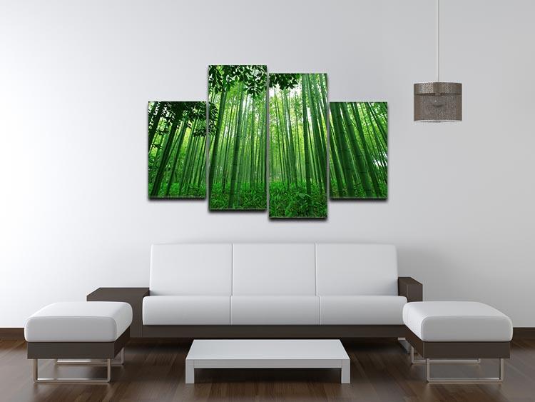 A stunning 4-split canvas artwork featuring a lush green bamboo forest, creating a serene and dynamic visual effect.