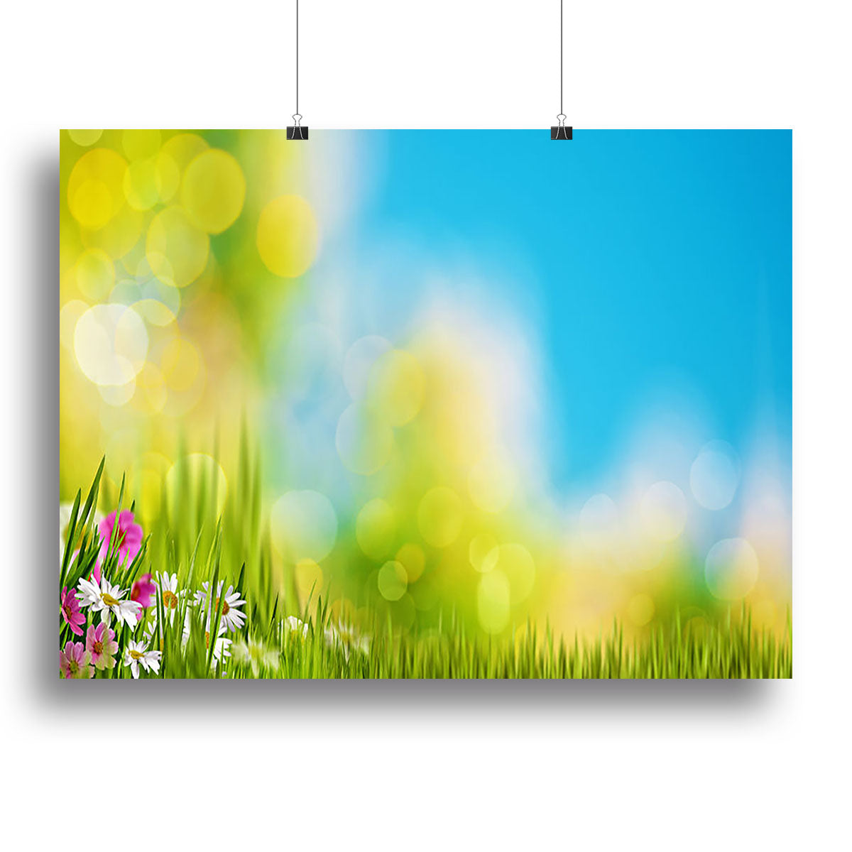A vibrant canvas print featuring lush green foliage illuminated by bright summer sunlight, perfect for home decor.
