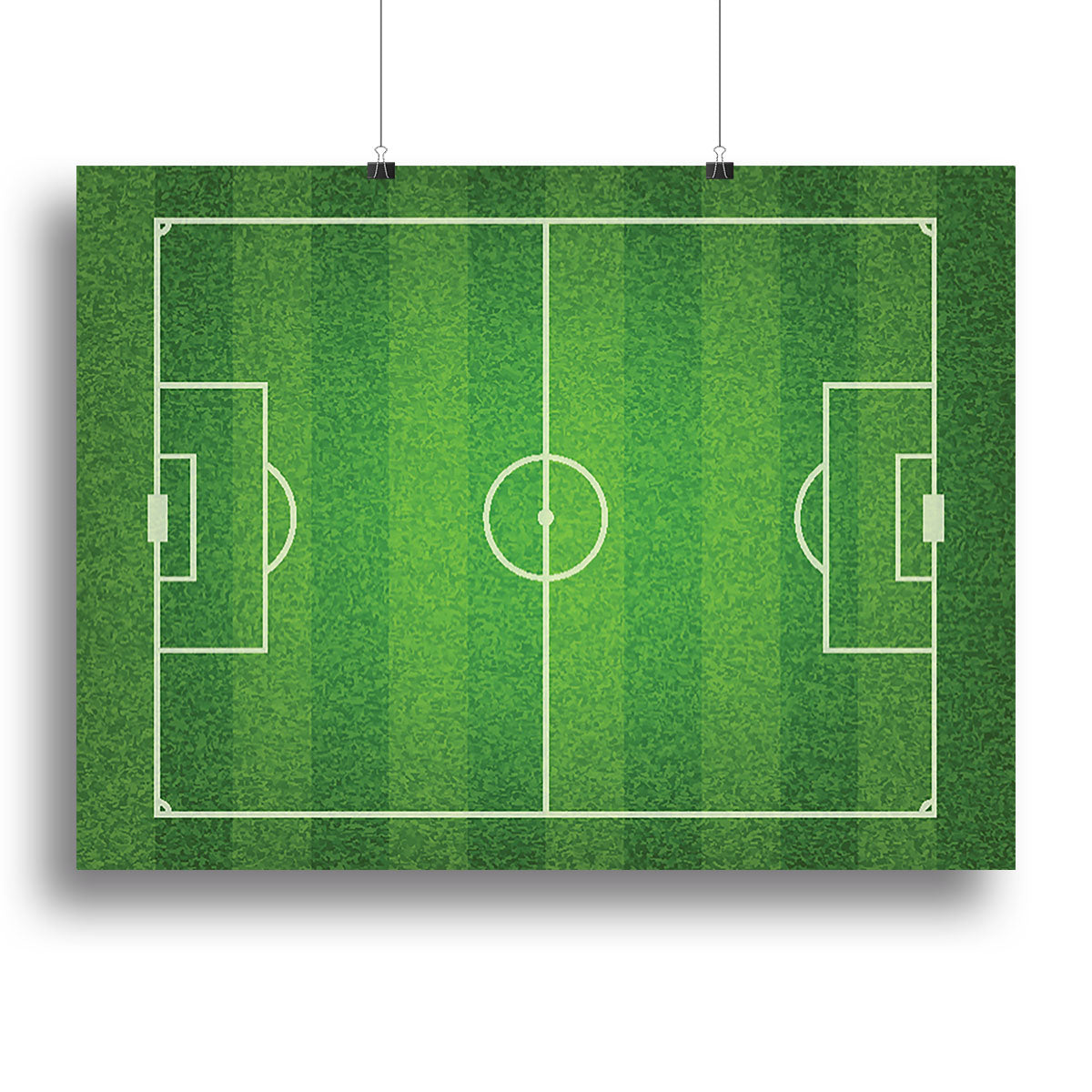 A vibrant canvas print of a green grass soccer field, showcasing the lush green turf and goalposts, perfect for sports enthusiasts.
