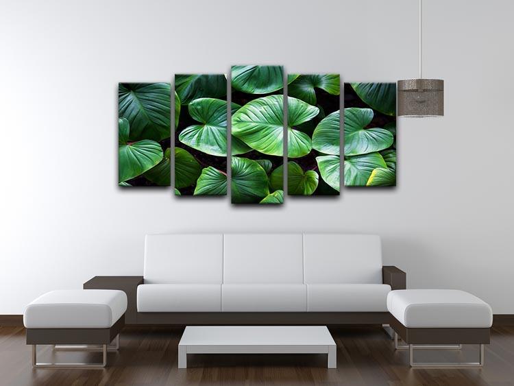 A vibrant green plant artwork displayed on a 5-split canvas, showcasing lush foliage across five panels.