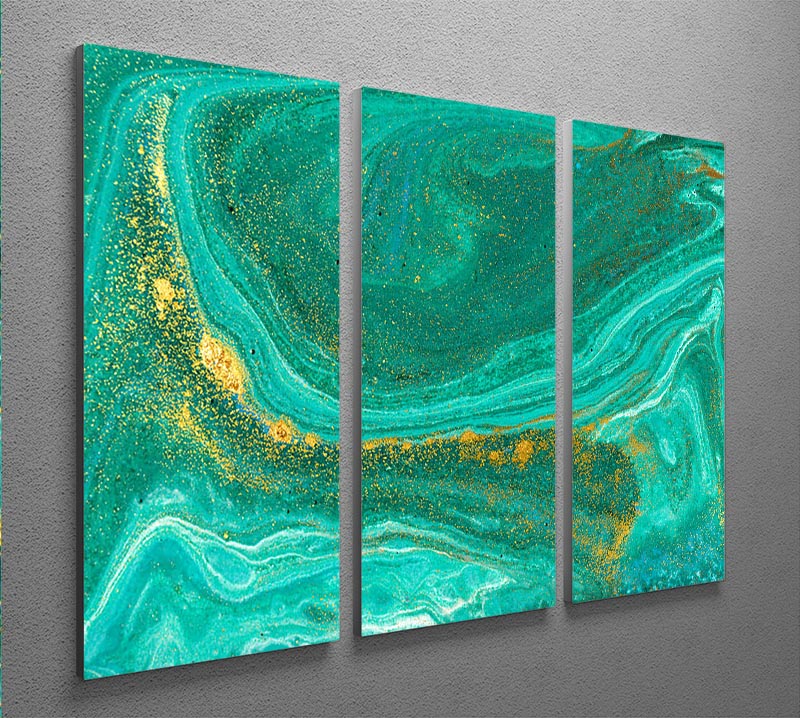 Green Swirled Marble 3 Split Panel Canvas Print showcasing elegant marble design across three panels.