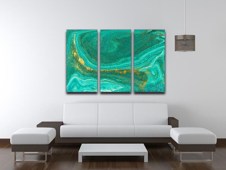 Green Swirled Marble 3 Split Panel Canvas Print showcasing elegant marble design across three panels.