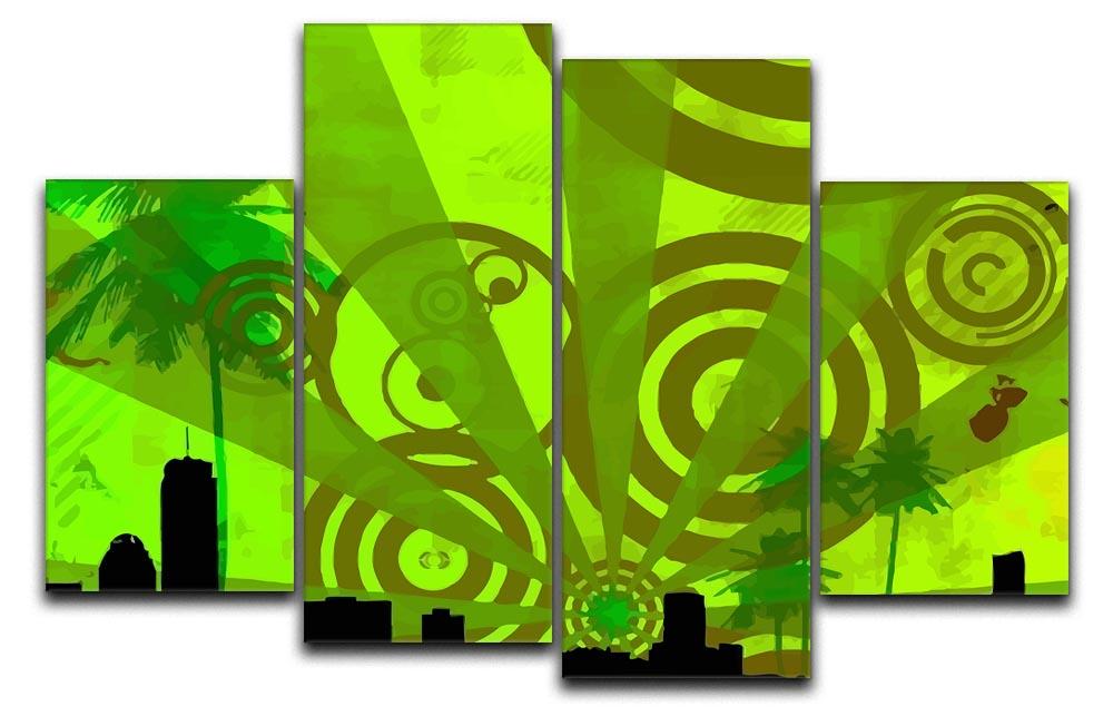Green Urban Abstract 4 Split Panel Canvas artwork featuring four equal sections with a modern abstract design.