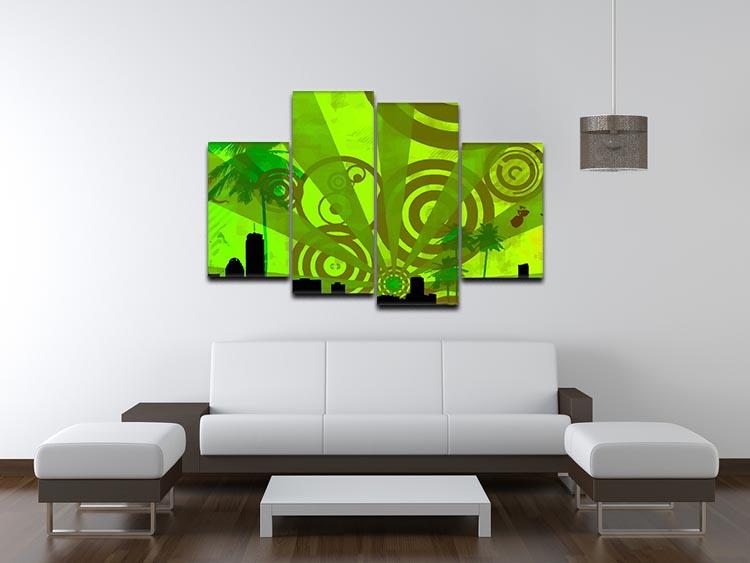 Green Urban Abstract 4 Split Panel Canvas artwork featuring four equal sections with a modern abstract design.