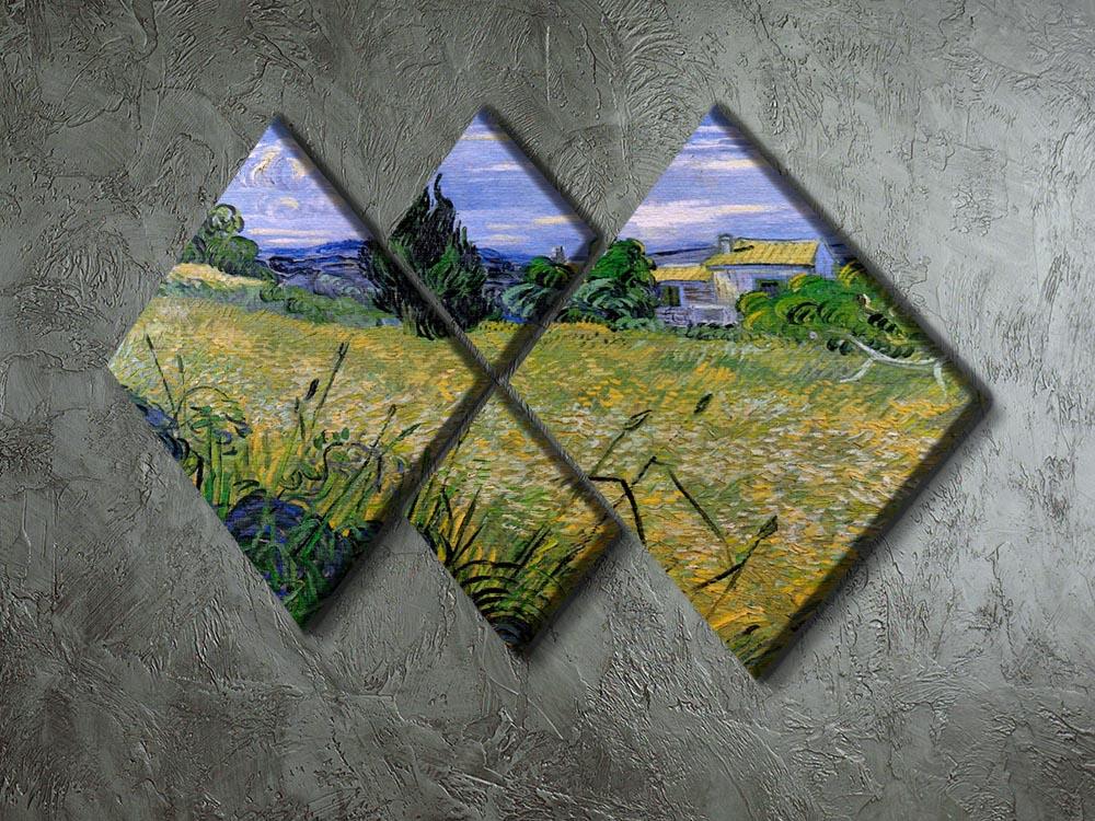 A 4-square canvas artwork featuring Van Gogh's Green Wheat Field with Cypress, showcasing vibrant greens and blues in a harmonious design.