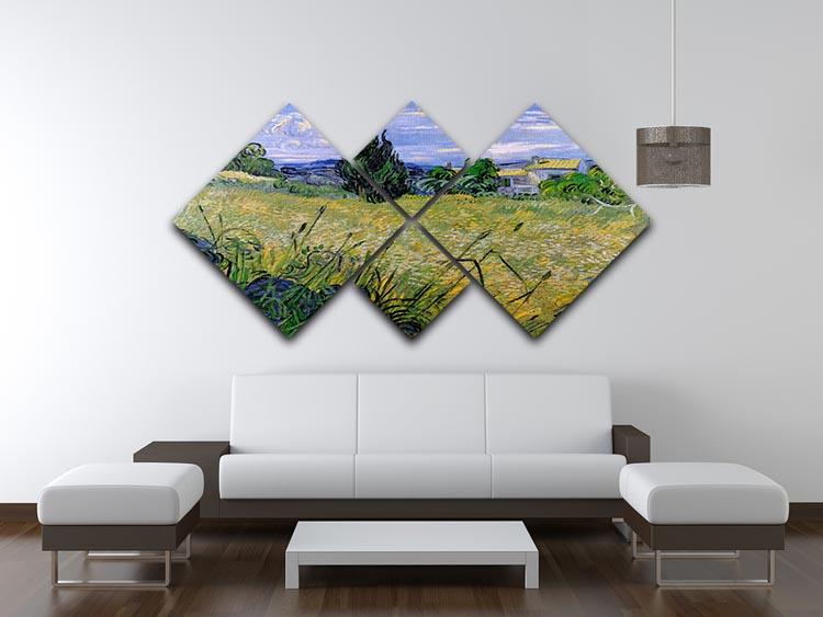 A 4-square canvas artwork featuring Van Gogh's Green Wheat Field with Cypress, showcasing vibrant greens and blues in a harmonious design.