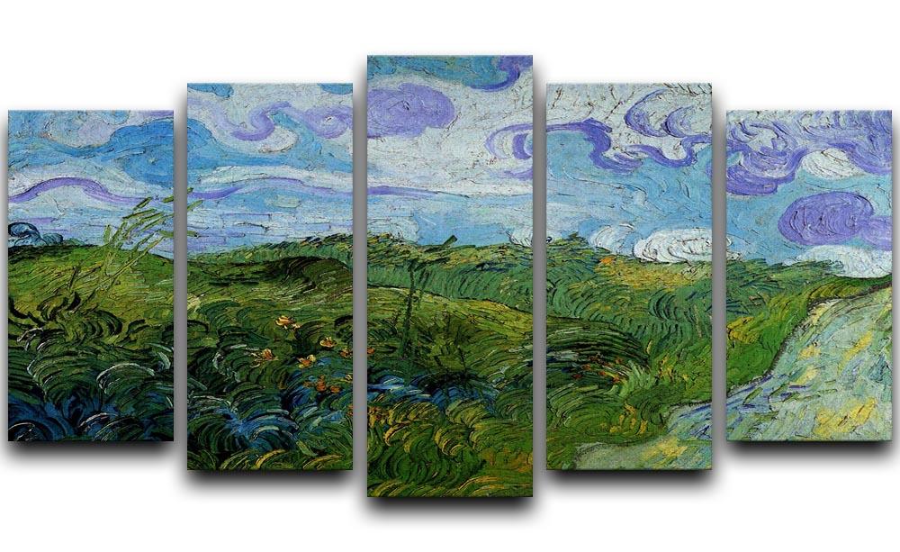 A beautiful 5 split panel canvas artwork featuring Van Gogh's Green Wheat Fields, showcasing vibrant colors and dynamic design.
