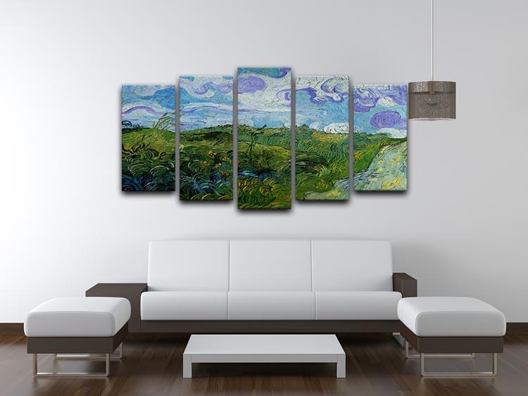 A beautiful 5 split panel canvas artwork featuring Van Gogh's Green Wheat Fields, showcasing vibrant colors and dynamic design.