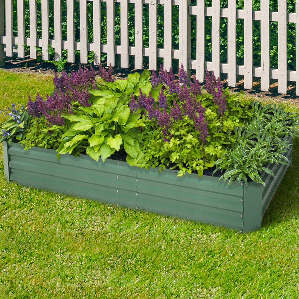 Greenfingers Garden Bed made of galvanized steel, measuring 150cm x 90cm, ideal for growing vegetables and flowers.