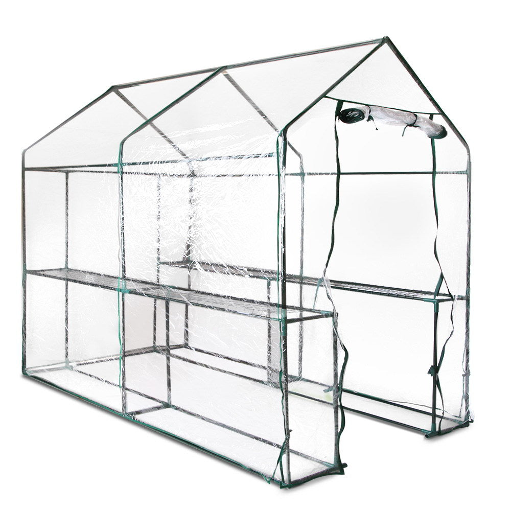 Greenfingers Greenhouse Garden Shed 1.9x1.2M with transparent PVC cover and powder-coated steel frame, ideal for small gardens.