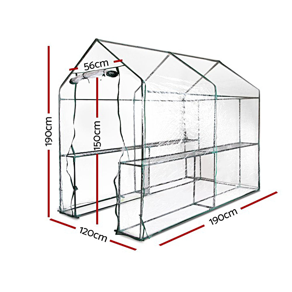 Greenfingers Greenhouse Garden Shed 1.9x1.2M with transparent PVC cover and powder-coated steel frame, ideal for small gardens.