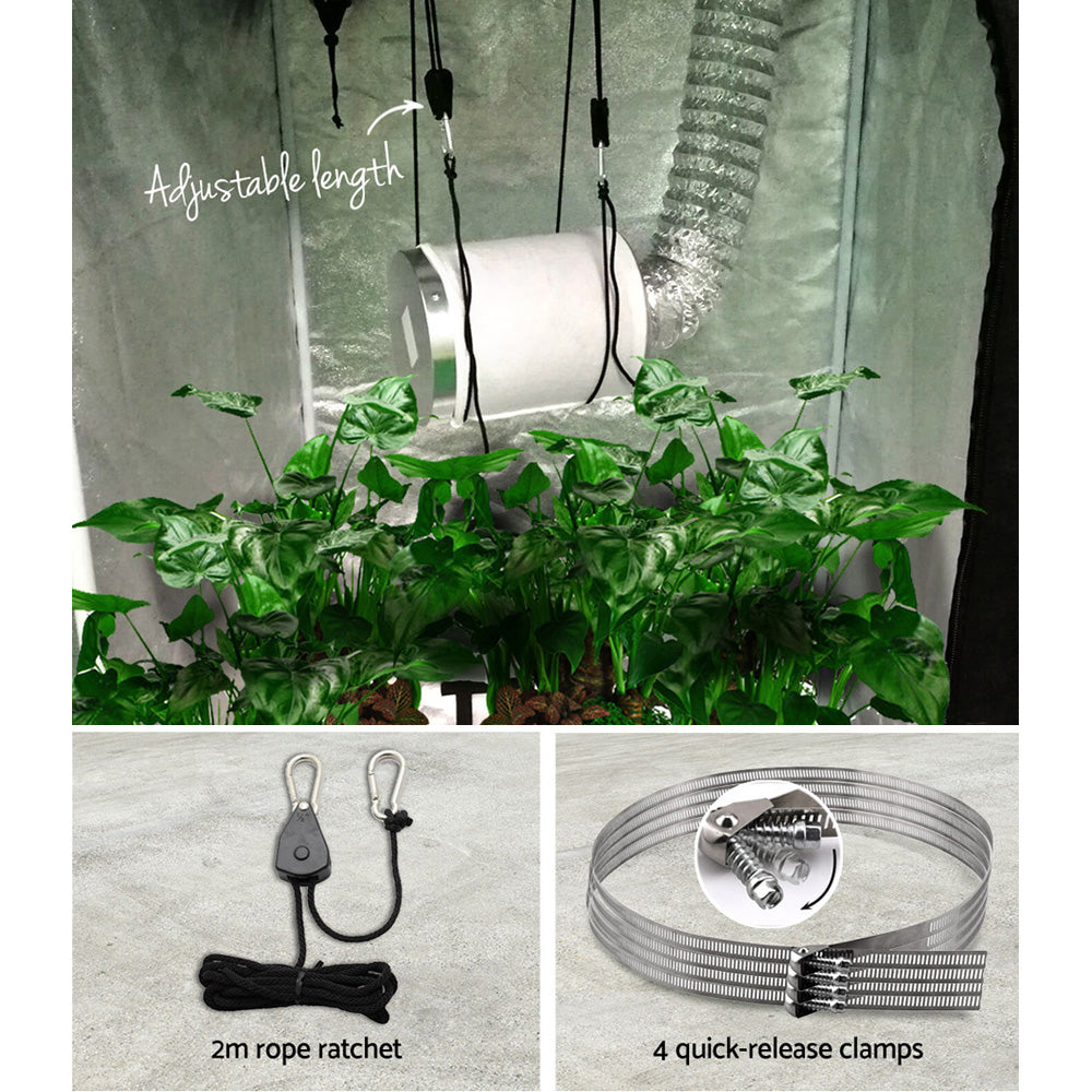 Greenfingers Ventilation Fan and Active Carbon Filter Ducting Kit featuring a 6-inch fan, carbon filter, and 5 meters of aluminum ducting for indoor gardening.