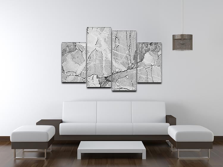 Grey Abstract Textured Marble 4 Split Panel Canvas artwork displayed in a modern living room setting.