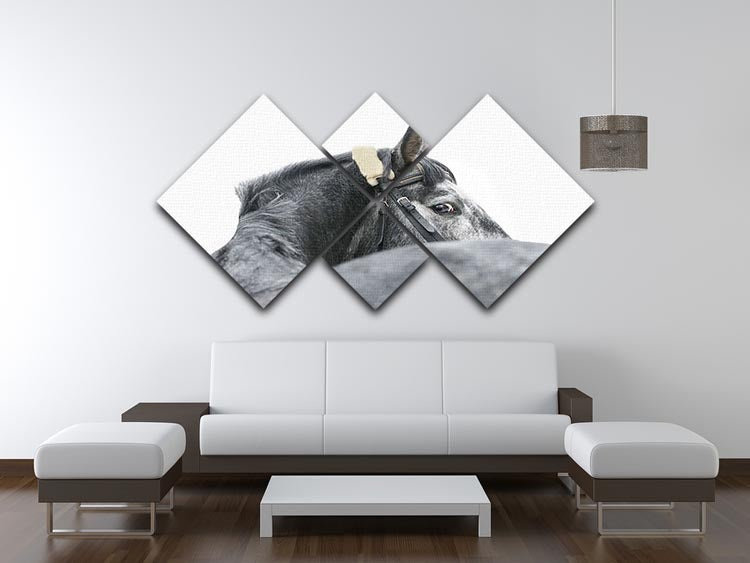 A beautiful grey horse artwork displayed on a 4-square multi-panel canvas, showcasing four equal sections that create a cohesive image.
