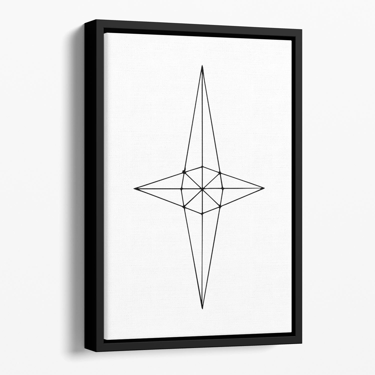 Grid Star White Floating Framed Canvas featuring an abstract design with vibrant colors in an elegant wooden frame.