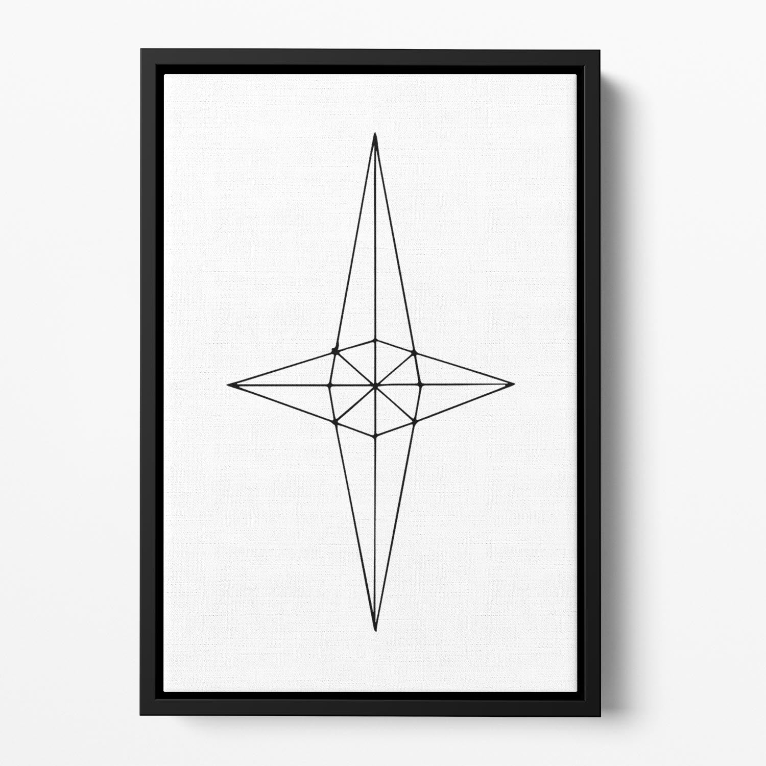 Grid Star White Floating Framed Canvas featuring an abstract design with vibrant colors in an elegant wooden frame.