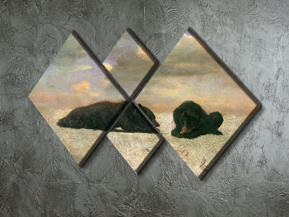 A stunning 4-square multi-panel canvas featuring grizzly bears in a natural setting, showcasing vibrant colors and intricate details.