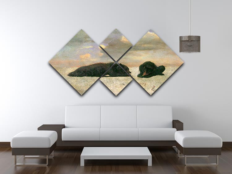 A stunning 4-square multi-panel canvas featuring grizzly bears in a natural setting, showcasing vibrant colors and intricate details.