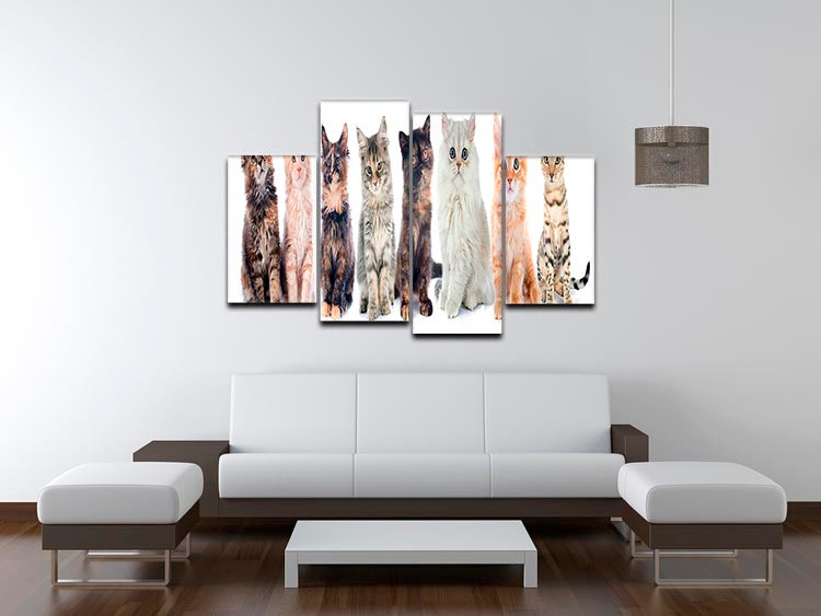 A charming 4-split panel canvas featuring a group of playful kittens against a white background, showcasing their adorable expressions.