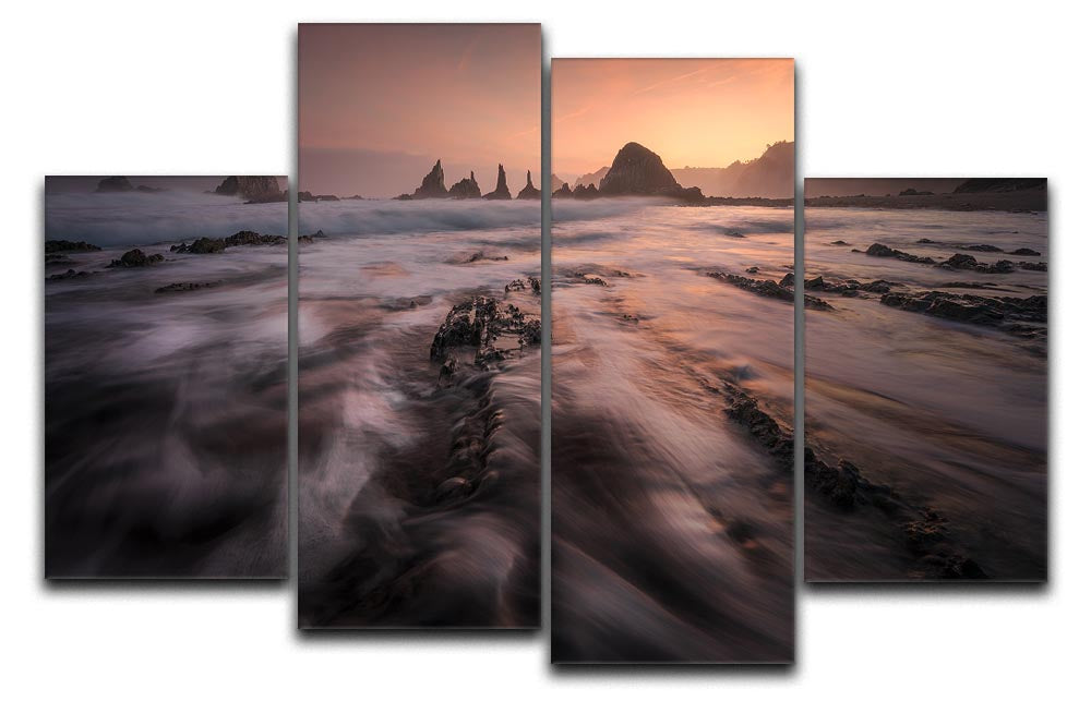 Gueirua 4 Split Panel Canvas artwork displayed in a modern living room setting, showcasing vibrant colors and dynamic design.