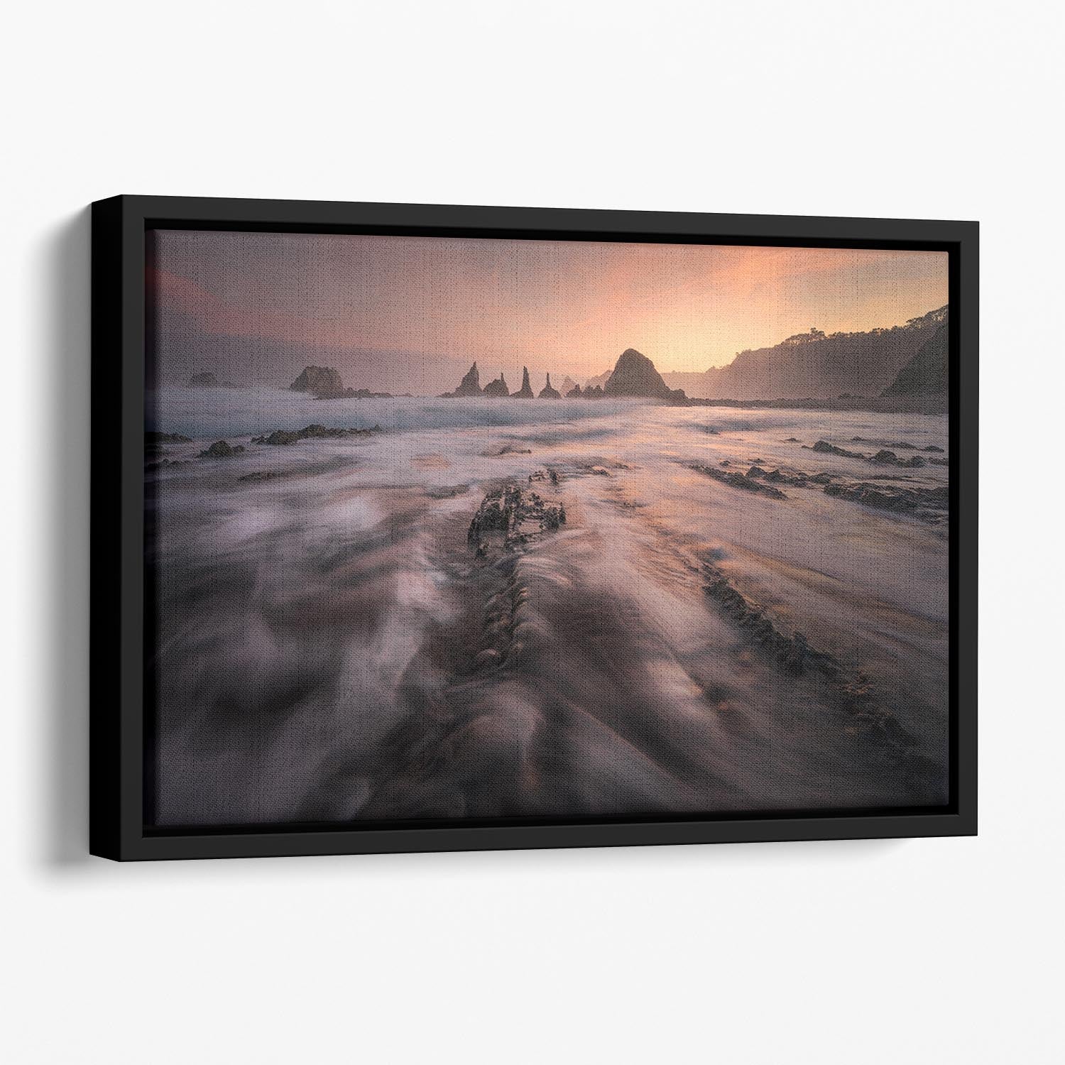 Gueirua Floating Framed Canvas featuring vibrant abstract art in a handcrafted wooden frame, ideal for modern home decor.