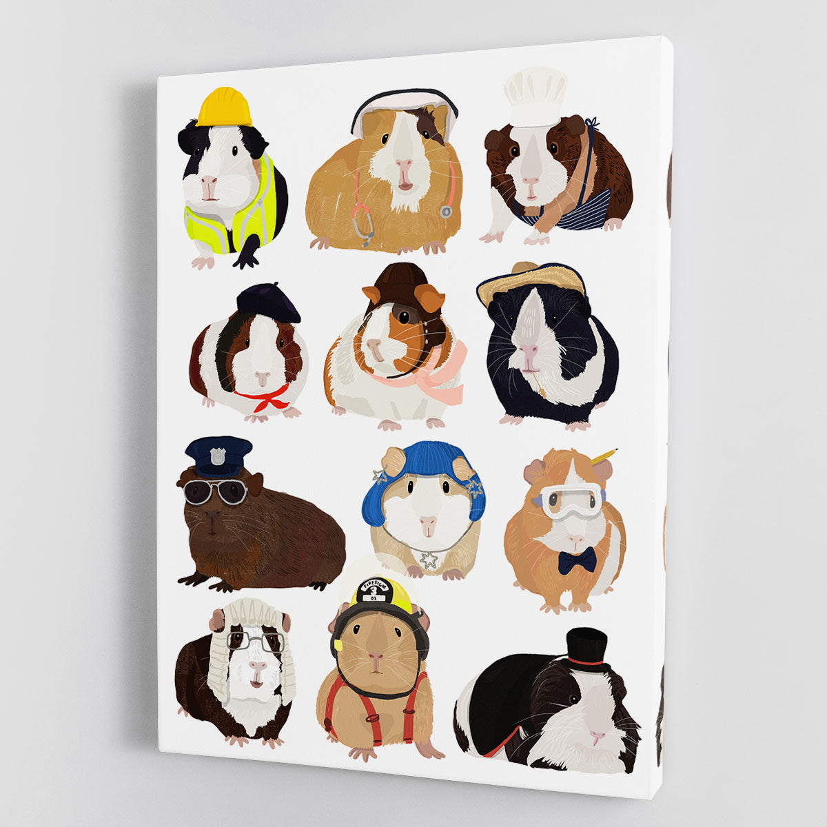 A charming canvas print featuring a guinea pig at work, showcasing vibrant colors and playful design.