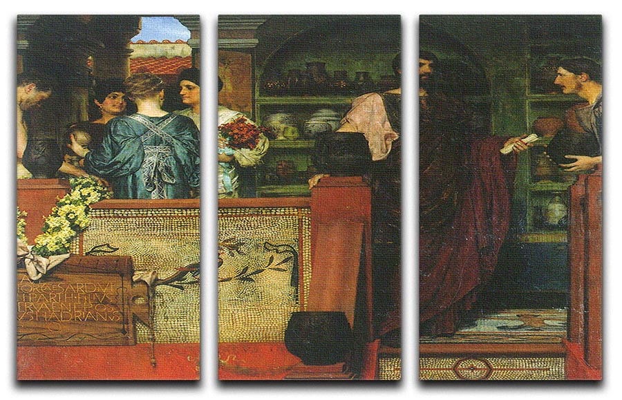 Three-panel canvas art depicting Hadrian visiting a Roman British pottery, showcasing intricate details and vibrant colors.