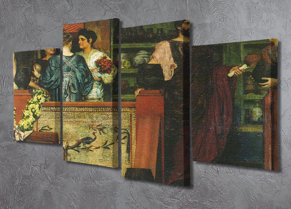 A 4-split canvas artwork depicting Hadrian visiting a Roman British pottery, showcasing intricate details and vibrant colors across four panels.