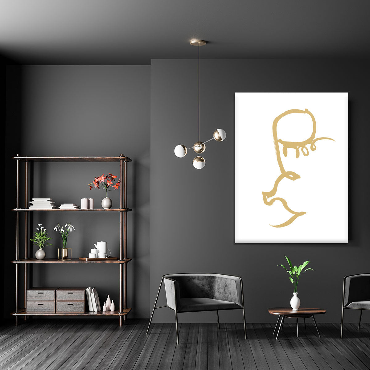 Half Face Gold Canvas Print showcasing modern art design with elegant gold accents.