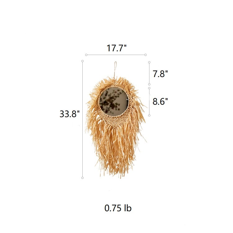 Handcraft Grass Hanging Round Mirror featuring a natural khaki color and unique straw design, perfect for home decor.