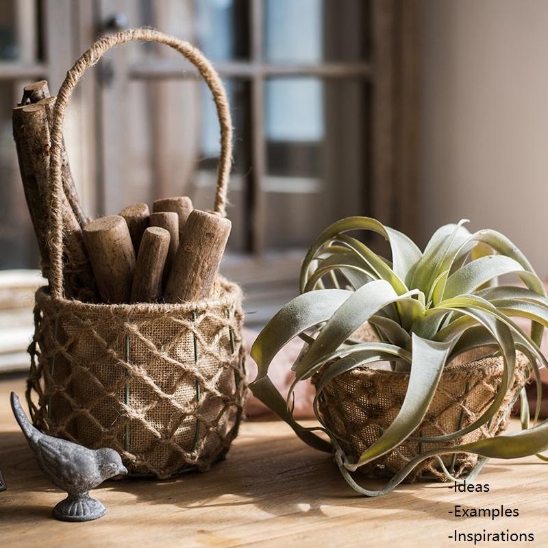 A set of three handmade hemp baskets in various sizes and colors, showcasing their natural texture and eco-friendly design.