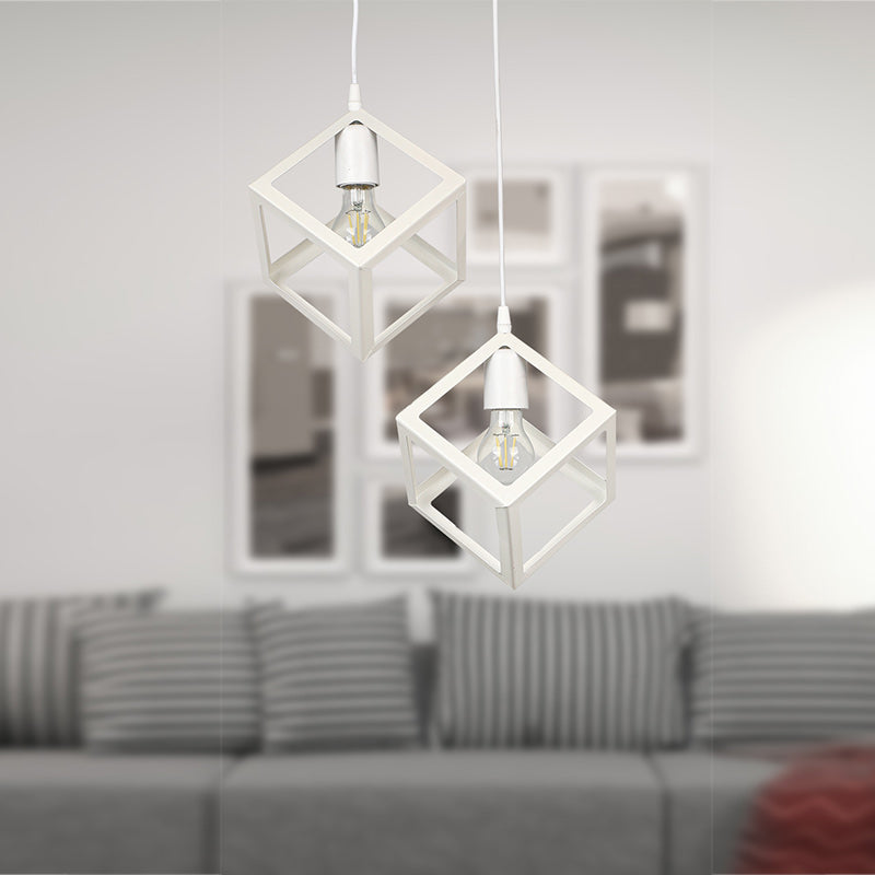Stylish Hanging Lamp CUBES in white metallic finish, designed for modern interiors, featuring two E27 bulb fittings.