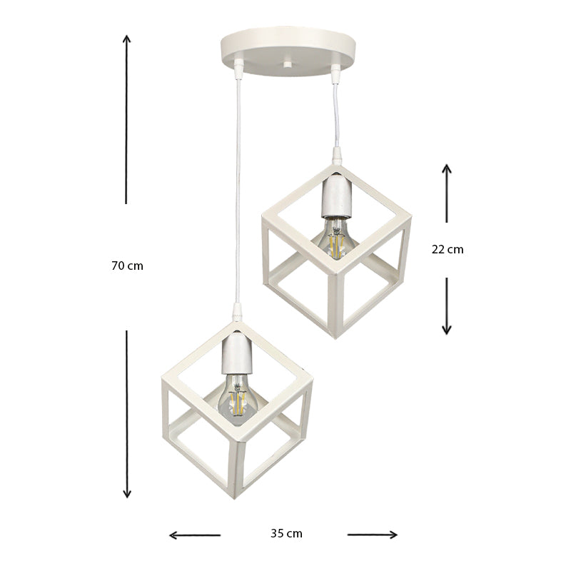 Stylish Hanging Lamp CUBES in white metallic finish, designed for modern interiors, featuring two E27 bulb fittings.