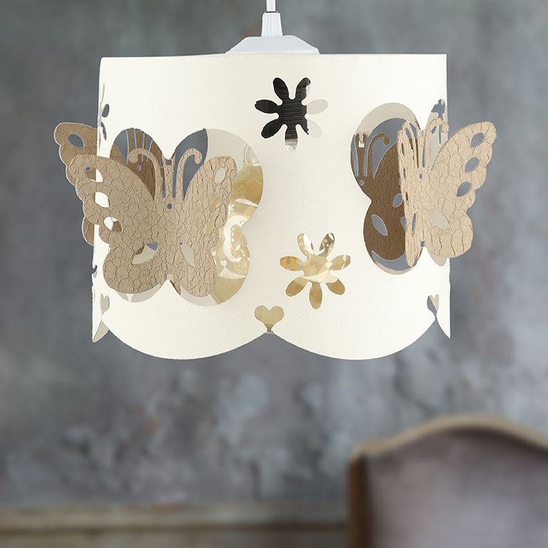Hanging lamp for kids featuring a butterfly design in white and brown, perfect for children's rooms.