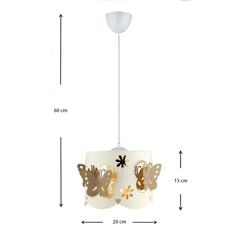 Hanging lamp for kids featuring a butterfly design in white and brown, perfect for children's rooms.