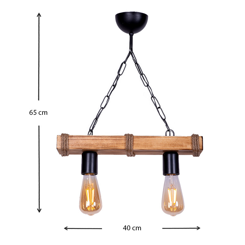 FOREST Hanging Lamp in walnut and natural wood finish, featuring two E27 bulb sockets and a stylish design suitable for various interiors.