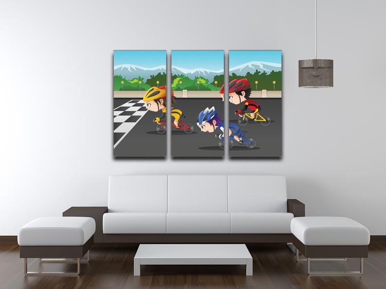 Happy Kids in a Race 3 Split Panel Canvas Print showcasing vibrant colors and playful imagery of children racing.