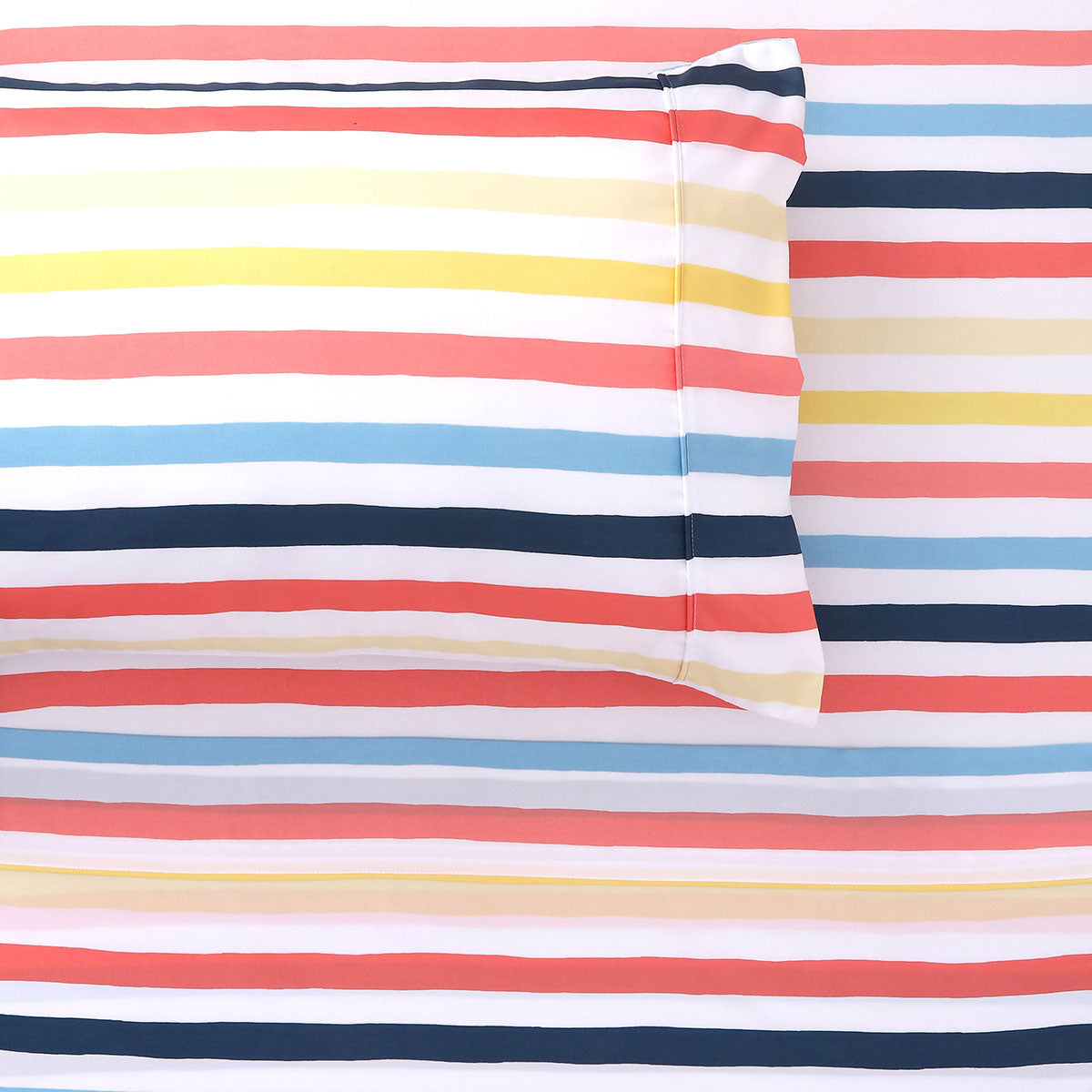 Happy Kids Seaside Kids Printed Sheet Set featuring colorful stripes design, perfect for children's bedrooms.